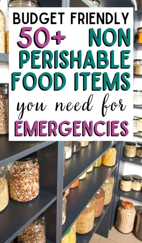 50 cheap non perishable foods to stockpile for an emergency, Pinterest image for non perishable food for emergency stockpile