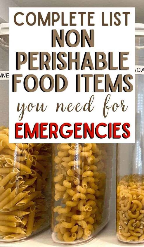 50 cheap non perishable foods to stockpile for an emergency, Pinterest image for article on healthy non perishable food items for emergency stockpiling