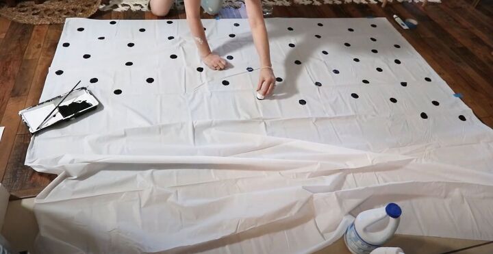 how to do a diy rental bathroom makeover on a budget, How to DIY a polka dot shower curtain