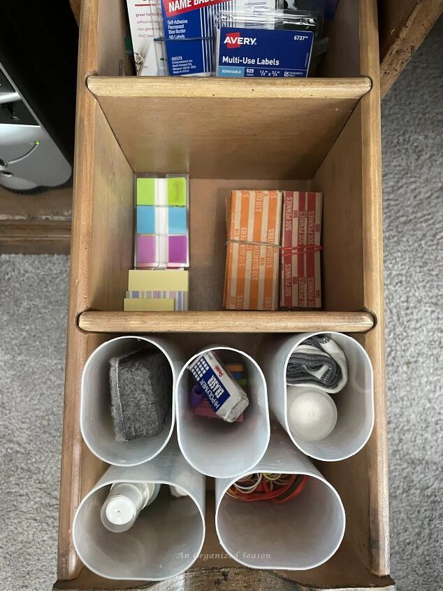 brilliant ways to organize your office suppliesif typeof ez ad units, Using Crystal Light containers to organize items is a brilliant way to organize office supplies