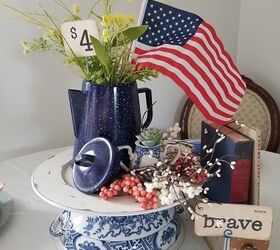 the best ways to use books in your decorating, Patriotic centerpiece showing recreated vintage cash register flags