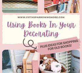 the best ways to use books in your decorating, pinterest image for 20 plus ideas to use books in decorating