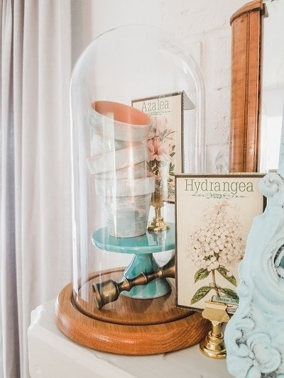 how to fill a glass cloche for every season, Hand painted terra cotta pots spring decorating seed packet printable free with email subscription