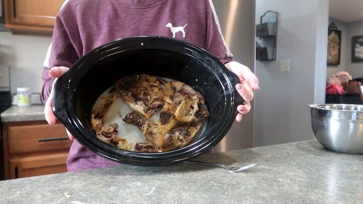 from farm to table how to preserve eggs and be more self sufficient, Leftover cooked chicken quarters in a crockpot