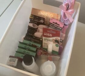 coupon stockpile organization how to organize your linen closet, White bin with organized nail products