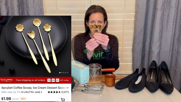 unboxing my temu haul prepare to be amazed, Woman holding gold flower teaspoons