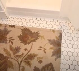 small minimalist bathroom organization tour, DIY bathroom floor tiles