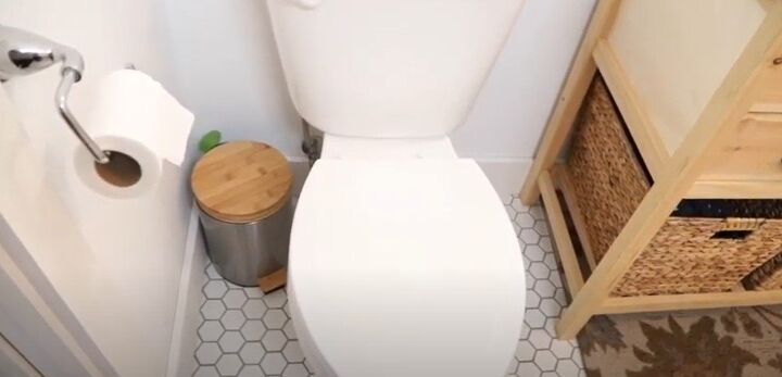small minimalist bathroom organization tour, Higher model toilet