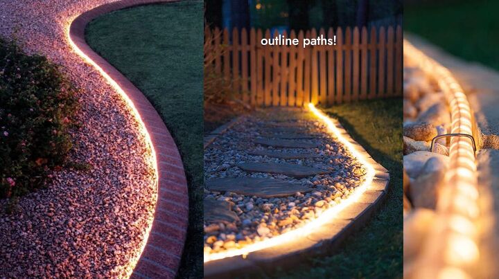 7 easy patio ideas on a budget you can try this summer, Rope lights outlining a path