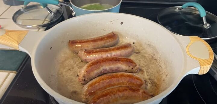 cheap meals around the world easy bangers mash recipe, Heating the sausages