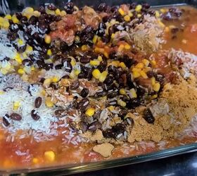 cheap casseroles, Mixing rice salsa chicken broth and taco seasoning