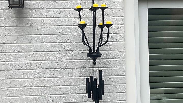 patio makeover on a budget, Turning a chandelier into a wind chime