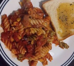 pantry challenge, Pasta bake with garlic butter toast