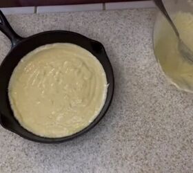 easy summer side dishes, Pouring the cornbread mixture into the skillet