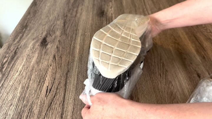dollar tree travel hacks, Using shower caps to store shoes