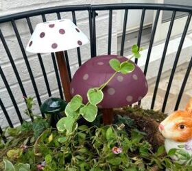 patio makeover, DIY mushrooms in a garden