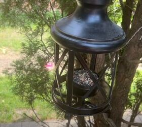 patio makeover, DIY lantern bird feeder