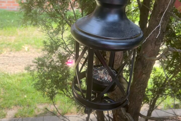 patio makeover, DIY lantern bird feeder