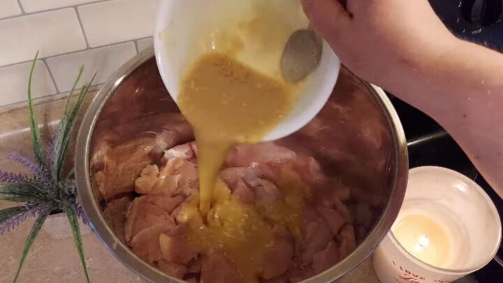 instant pot meals for family, Pouring the honey mixture in