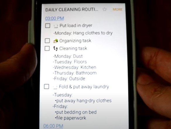 realistic cleaning schedule, Cleaning list