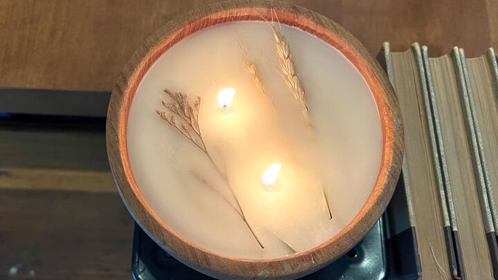 diy fall decor, Create a modern looking candle with a wooden bowl