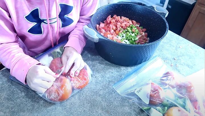 homestead produce, Salsa ingredients in Ziploc bags