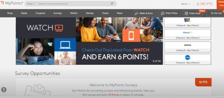 ways to save money for christmas, MyPoints home screen