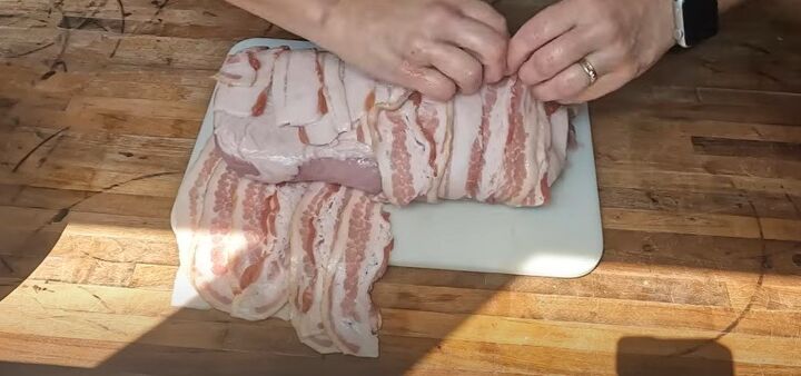 frugal fall meals, Making bacon wrapped pork loin