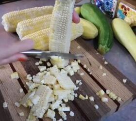 budget friendly meals for families, Making summer corn and zucchini chowder
