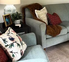 unbelievable living room transformation using only thrift store finds, Sofas with cushions