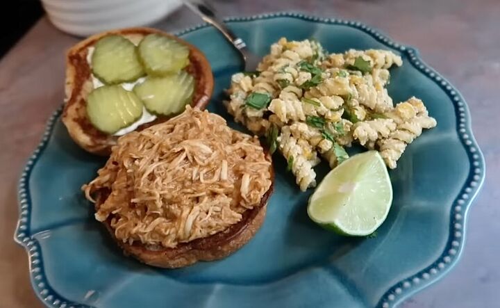 easy family meal ideas, BBQ chicken sandwiches Mexican street corn pasta salad