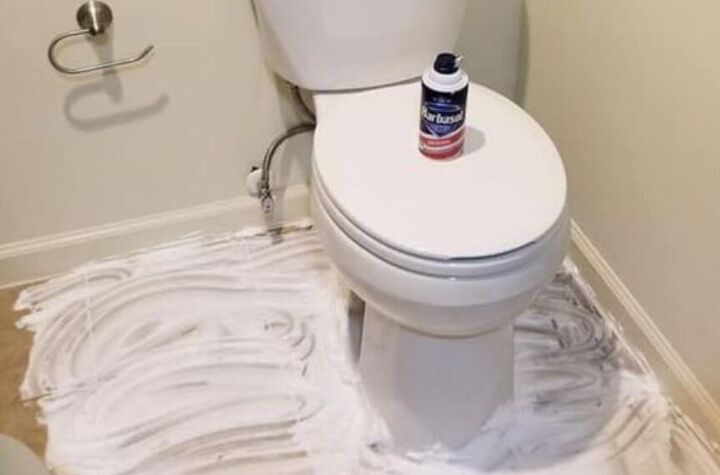 10 surprising and budget friendly toilet cleaning hacks, Shaving cream on the toilet floor works like a charm