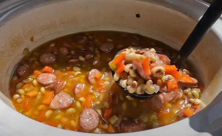 slow cooker meals, Making sausage and pea stew