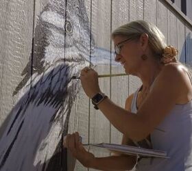 tiny house art studio, Painting bird mural