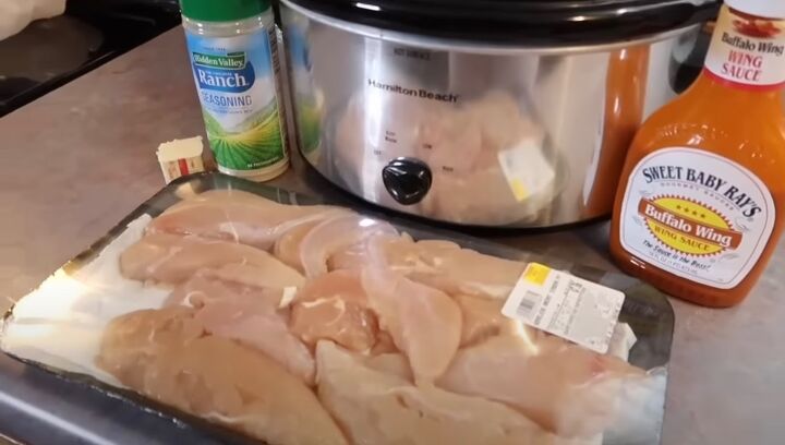 easy slow cooker recipes, Ingredients for buffalo chicken sandwiches