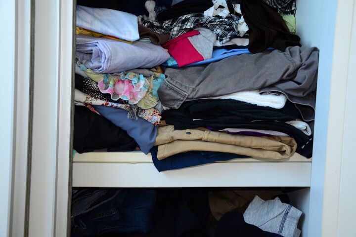 how to declutter clothes, Overflowing closet