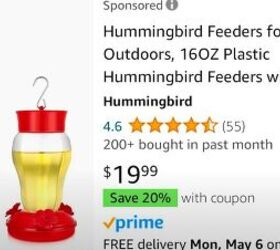 patio makeover, Hummingbird feeder on Amazon