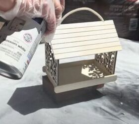 patio makeover, Spray painting bird feeder