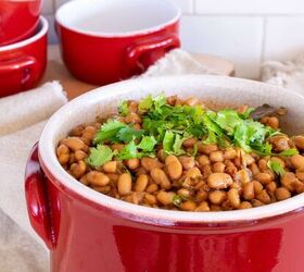 frugal meals that are also healthy delicious, Pinto Beans in a red crock