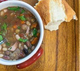 frugal meals that are also healthy delicious, Bean and Turkey soup in a bowl
