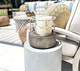 31 easy ideas to decorate a patio or porch for summer, concrete side table with a wooden lantern outside