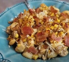 Creamy chicken pasta with corn & bacon