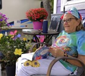 susies accessible tiny home tour, Susie reading on the porch of her tiny home