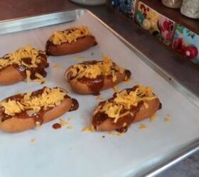 budget friendly family meals, Making chili cheese corn dogs