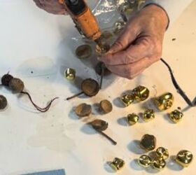 upcycled christmas decor, Making acorn bells and metal trees