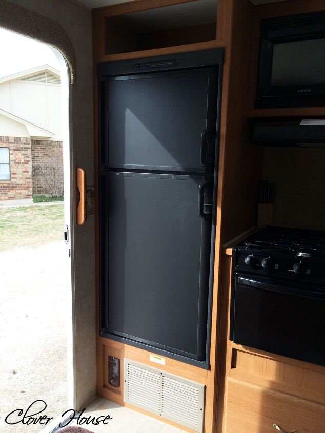 paint your ugly rv fridge with chalkboard paint, appliances, chalkboard paint, painting, The After but before the art