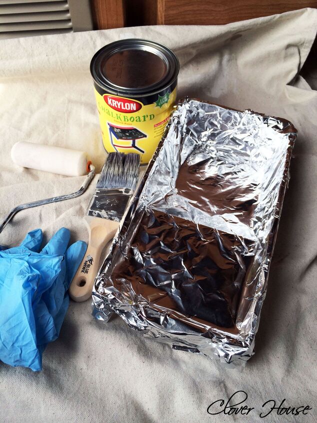 paint your ugly rv fridge with chalkboard paint, appliances, chalkboard paint, painting, Cover your paint tray with foil for a easy and fast clean up